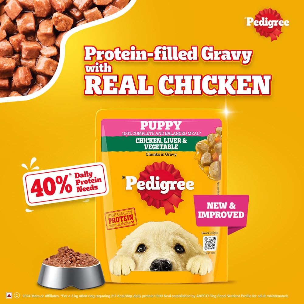 Pedigree Puppy Chicken & Liver Chunks in Gravy with Vegetables (10) Pedigree Puppy Chicken & Liver Chunks in Gravy with Vegetables (10)