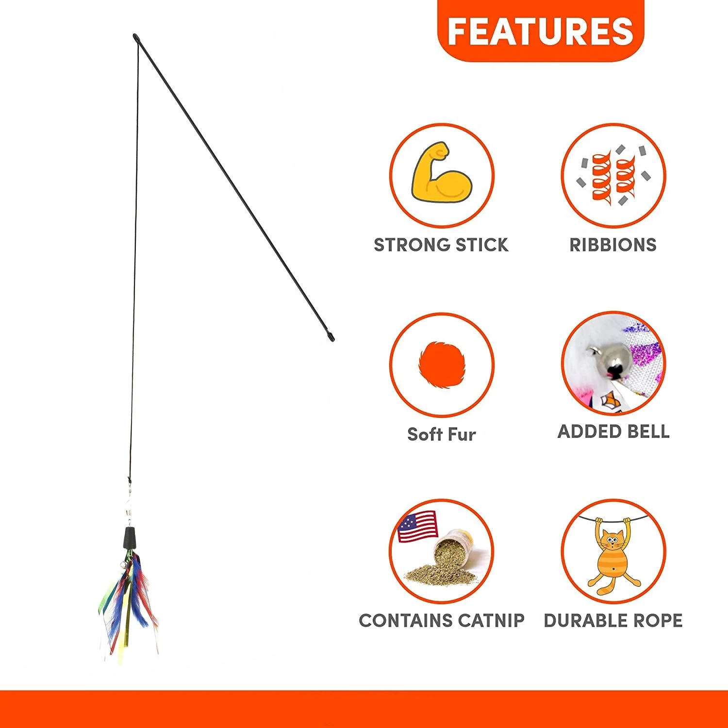 Basil Cat Teaser Stick with Strings & Bell (9) Basil Cat Teaser Stick with Strings & Bell (9)